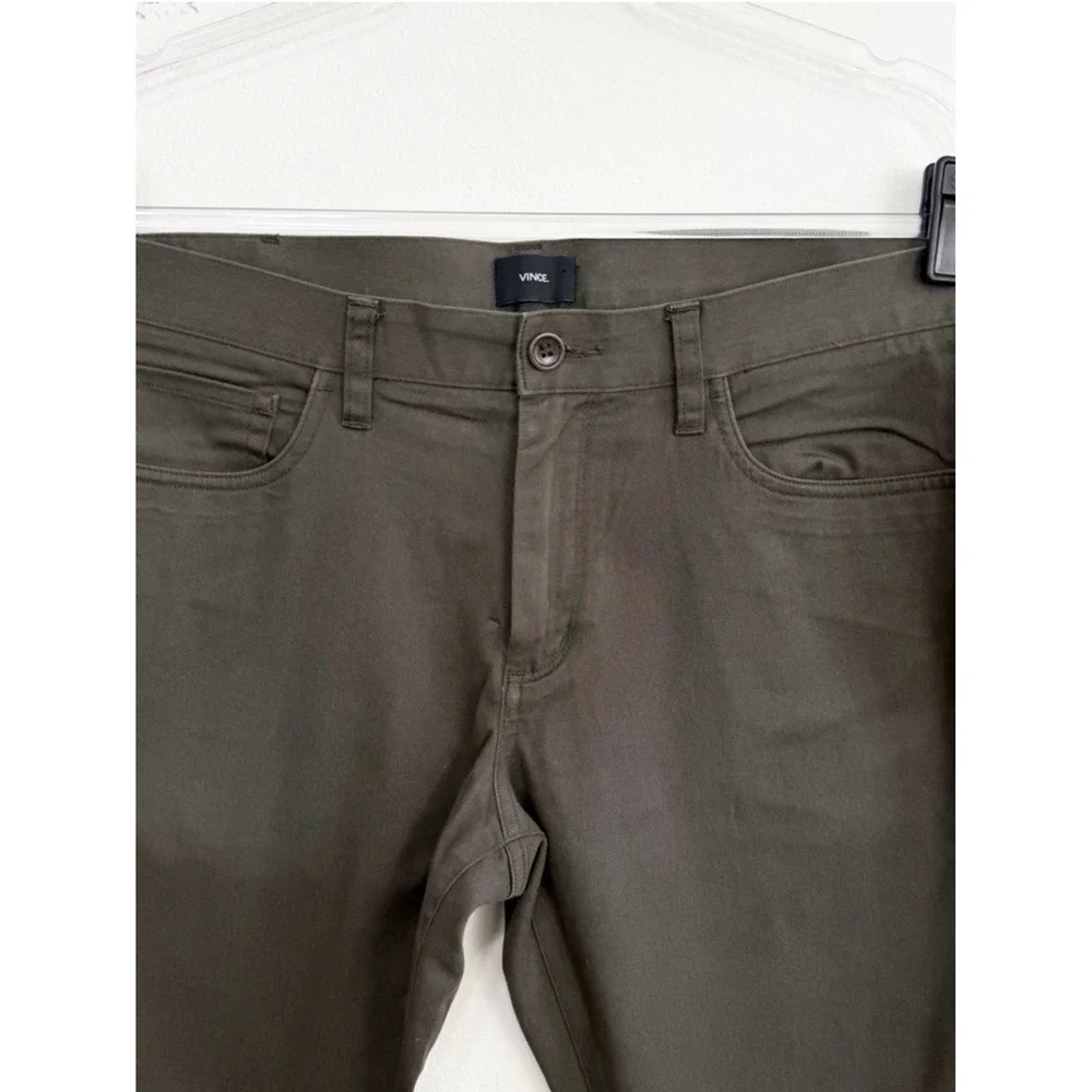 Vince Men's Olive Green Straight Leg Pants Minimalist Stretch Chino Size 32